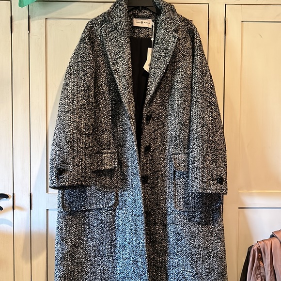 NWT TORY BURCH oversized tweed coat in black ivory size 10 ($1298) - Picture 7 of 13